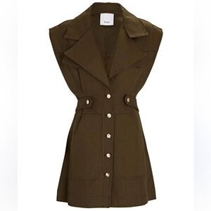 Acler Walter Cotton Linen Button Front Sleeveless Mini Dress Green Size 10 US